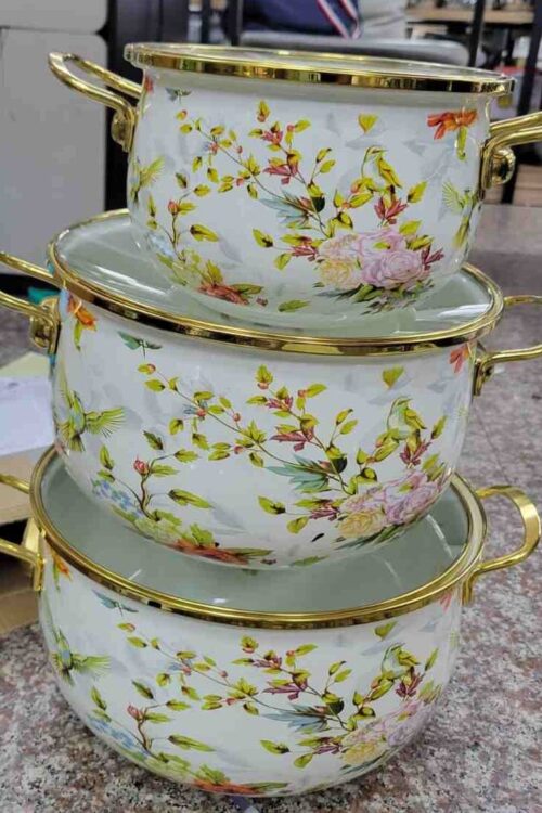 Enamel Cast Iron Ware Russian Cooking Pots – 3-Piece Set