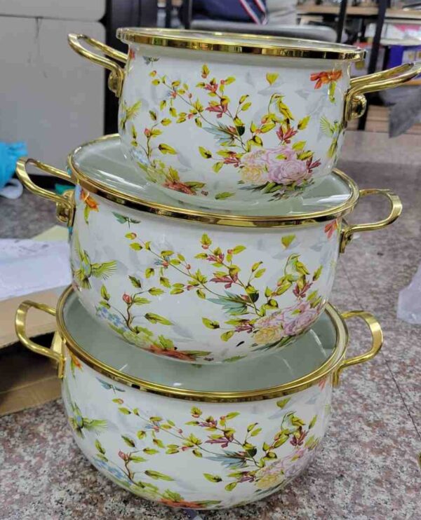 Enamel Cast Iron Ware Russian Cooking Pots – 3-Piece Set
