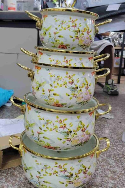 Enamel  Cast Iton Ware Russian Cooking Pots – 5-Piece Set