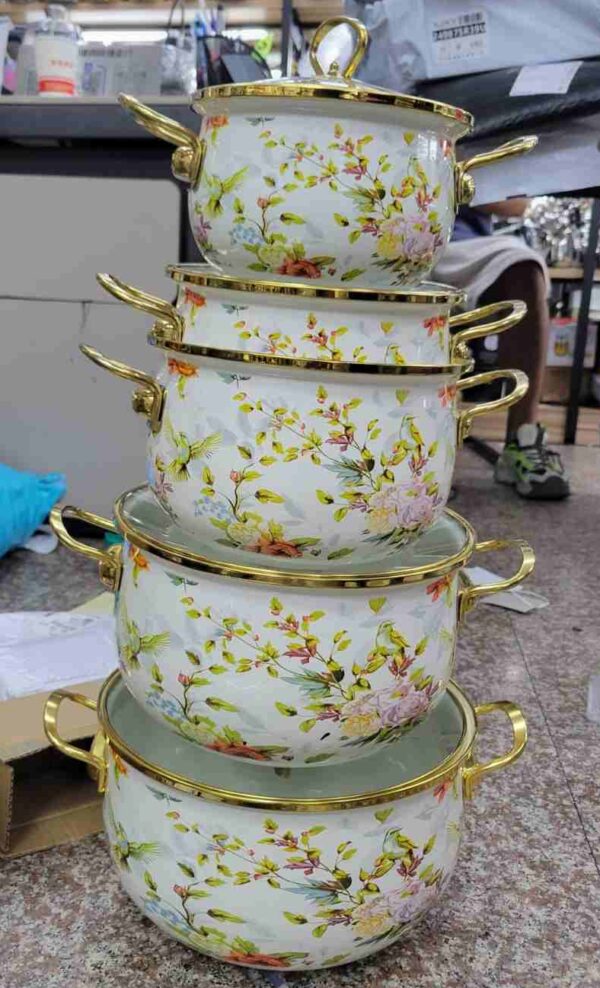 Enamel  Cast Iton Ware Russian Cooking Pots – 5-Piece Set