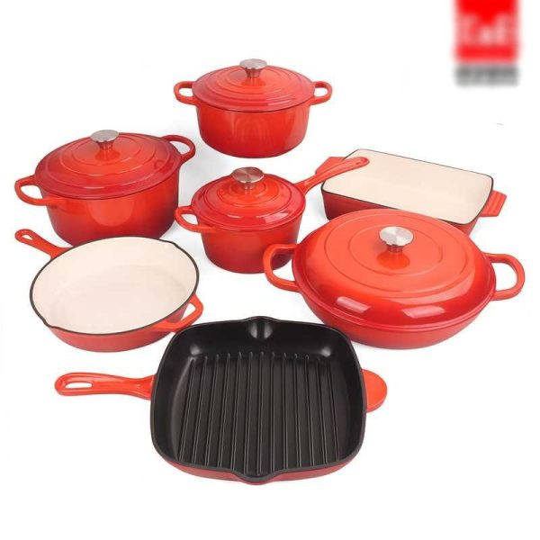 European Premium Quality Iron Cast Enamel Cookware Set - 11 Pieces - Image 3