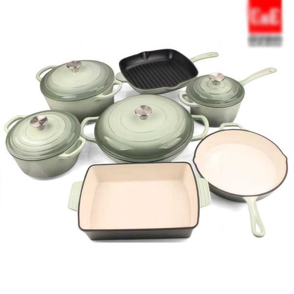 European Premium Quality Iron Cast Enamel Cookware Set - 11 Pieces - Image 2