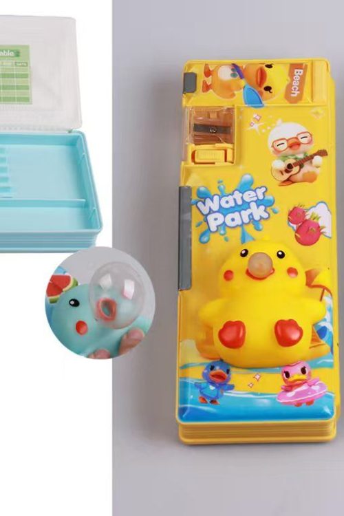 Cartoon Pencil Box with Built-in Sharpener & Eraser Storage
