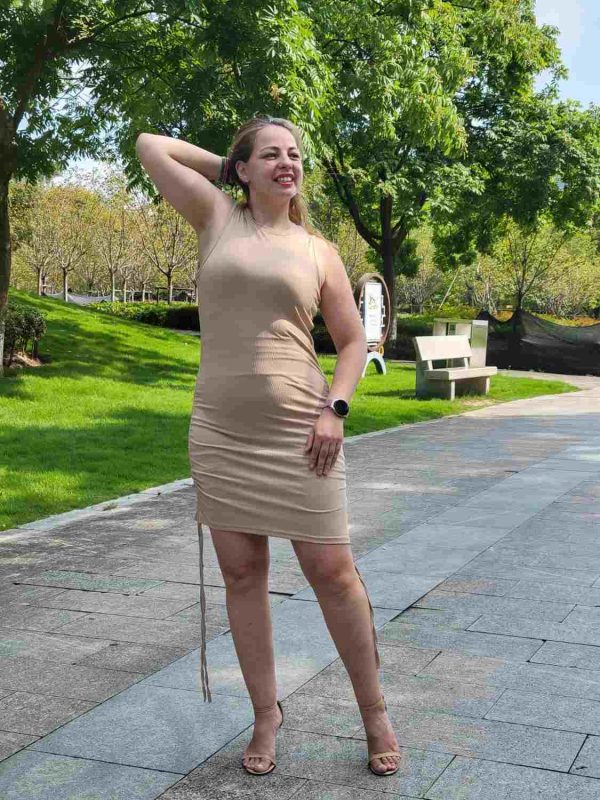 Ribbed Bodycon Dress with Adjustable Side Drawstring - Image 8