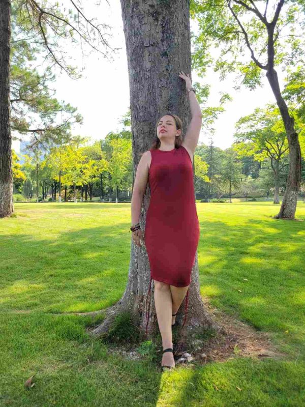 Ribbed Bodycon Dress with Adjustable Side Drawstring - Image 4