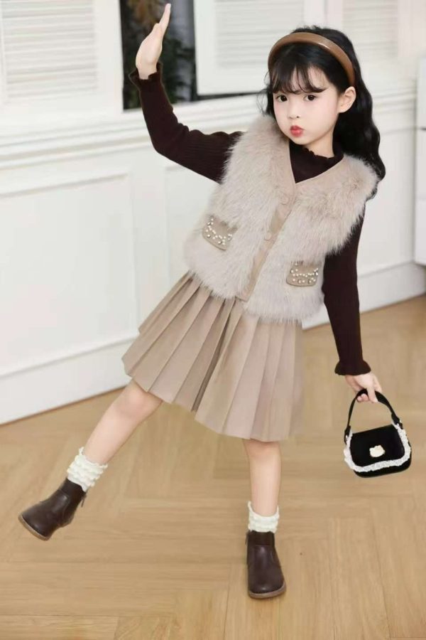Trendy Girls' Dress & Faux Fur Vest Sets (Turkey Collection) - Image 11