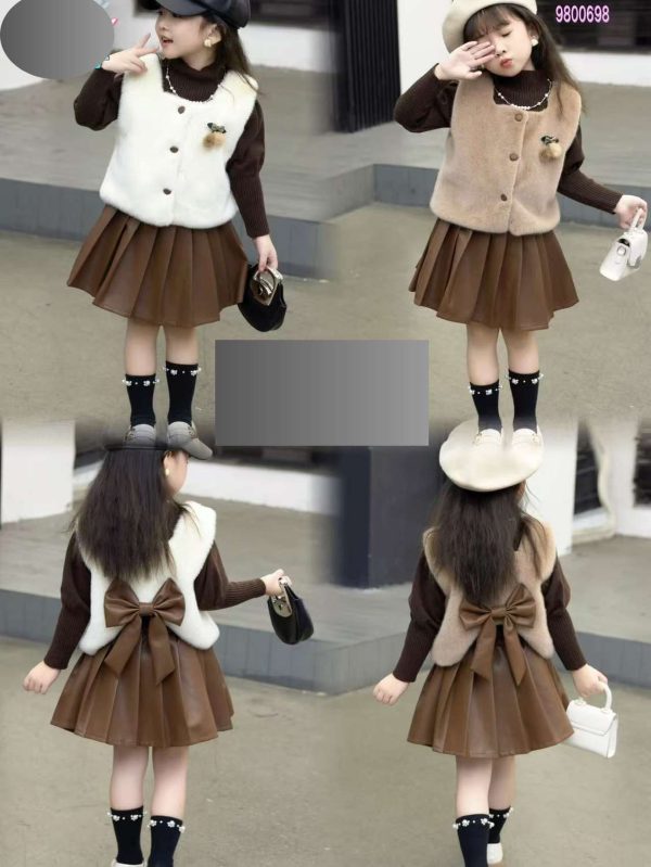 Trendy Girls' Dress & Faux Fur Vest Sets (Turkey Collection) - Image 3