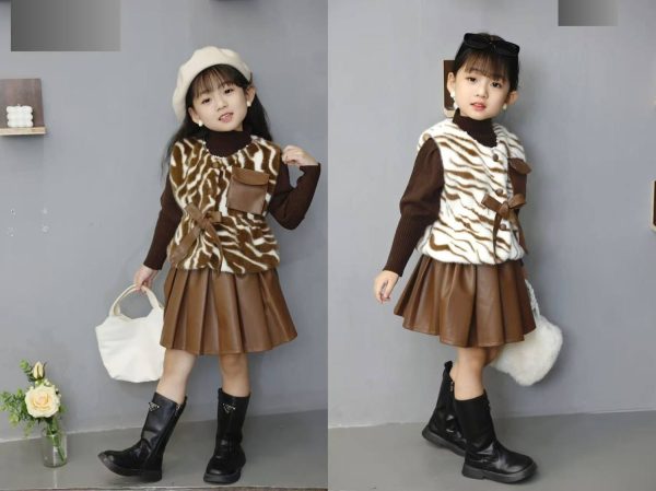 Trendy Girls' Dress & Faux Fur Vest Sets (Turkey Collection) - Image 10