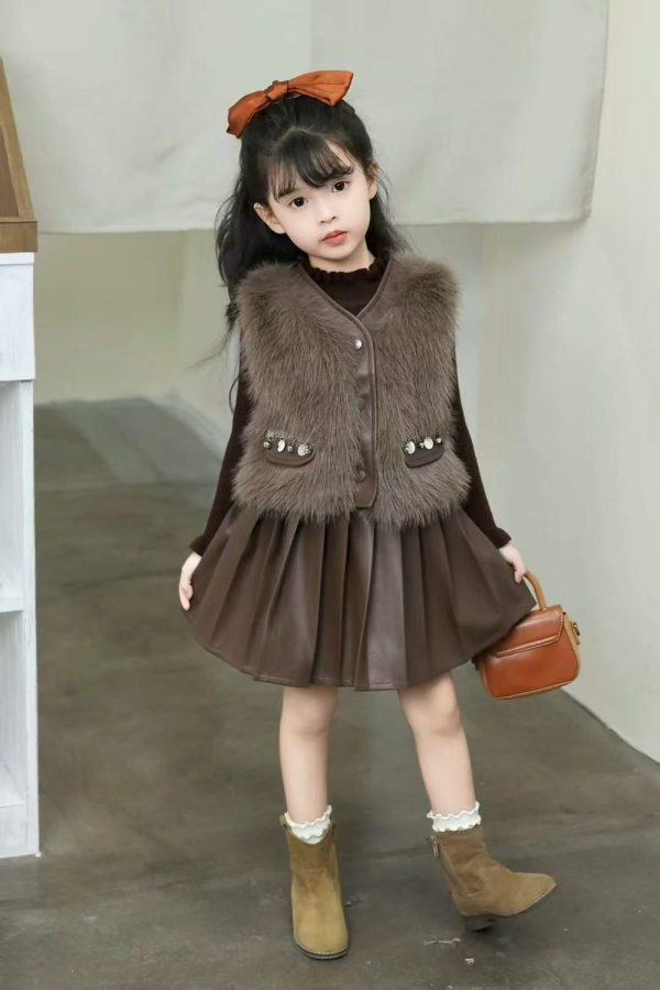 Trendy Girls' Dress & Faux Fur Vest Sets (Turkey Collection) - Image 8