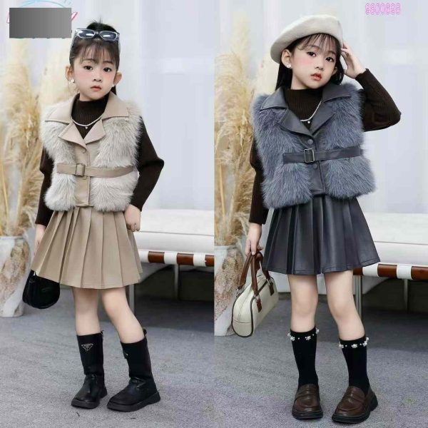 Trendy Girls' Dress & Faux Fur Vest Sets (Turkey Collection)