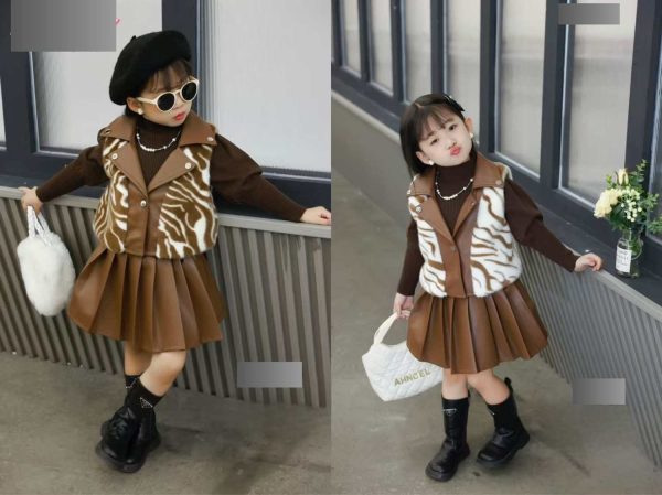 Trendy Girls' Dress & Faux Fur Vest Sets (Turkey Collection) - Image 6