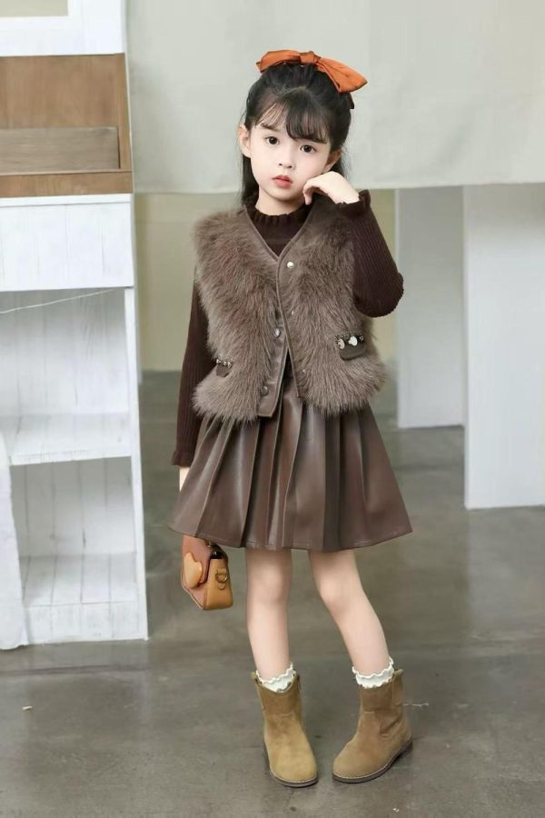 Trendy Girls' Dress & Faux Fur Vest Sets (Turkey Collection) - Image 5