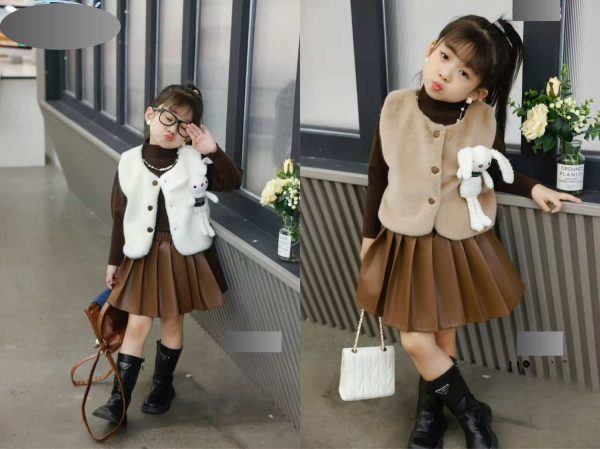 Trendy Girls' Dress & Faux Fur Vest Sets (Turkey Collection) - Image 4