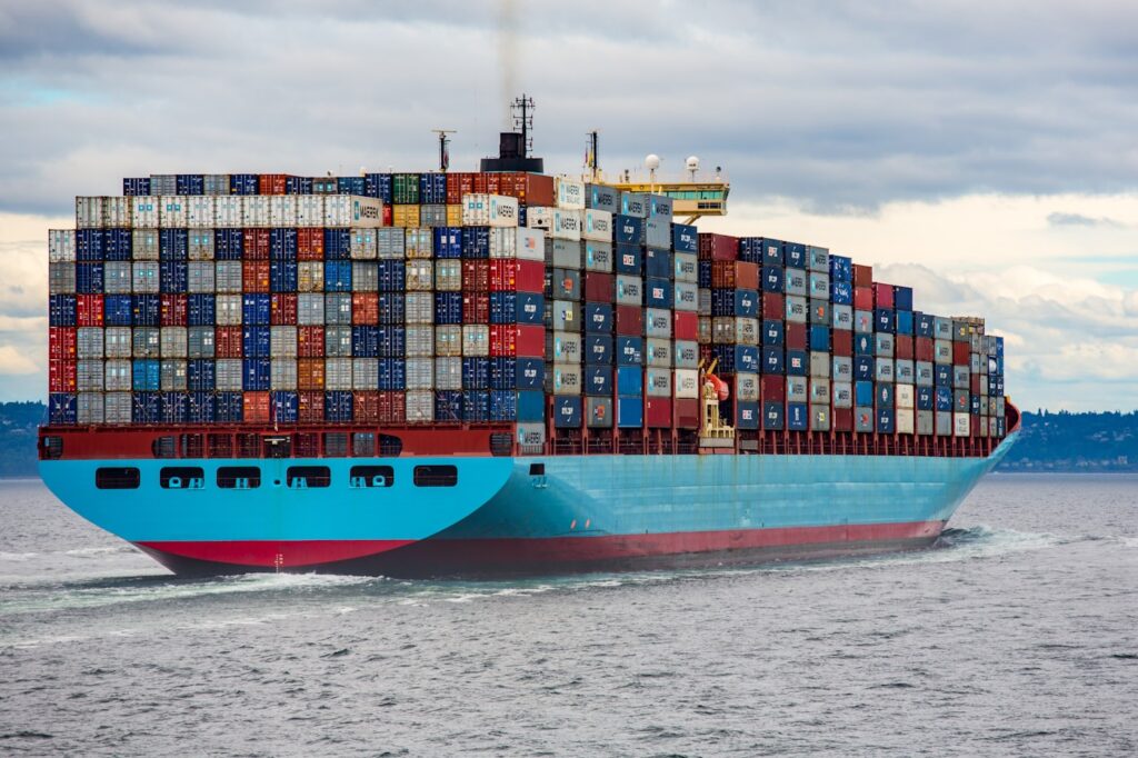 Shipping containers representing global trade and logistics