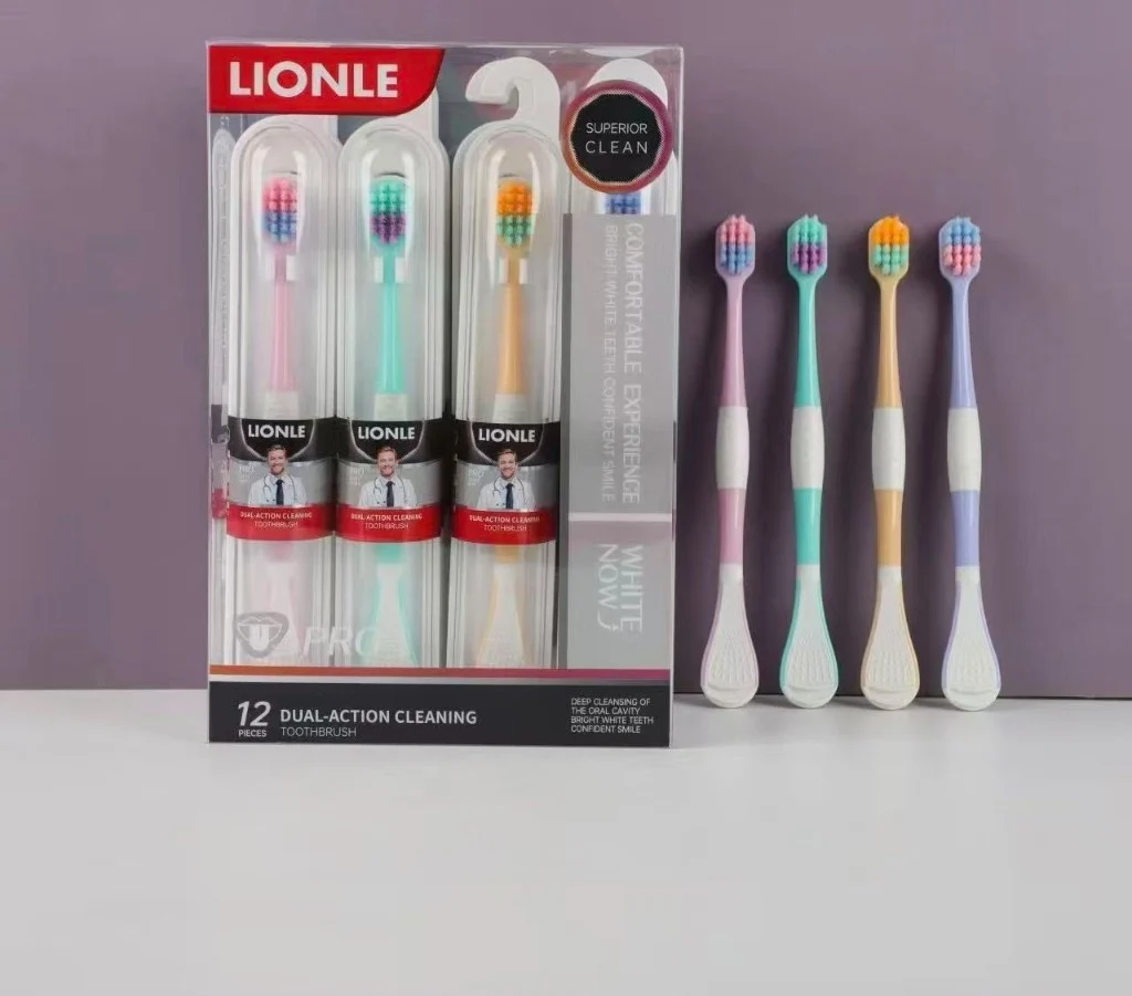 2-in-1 Soft Toothbrush with Tongue Cleaner — 12-Piece Pack — Hot Sale!