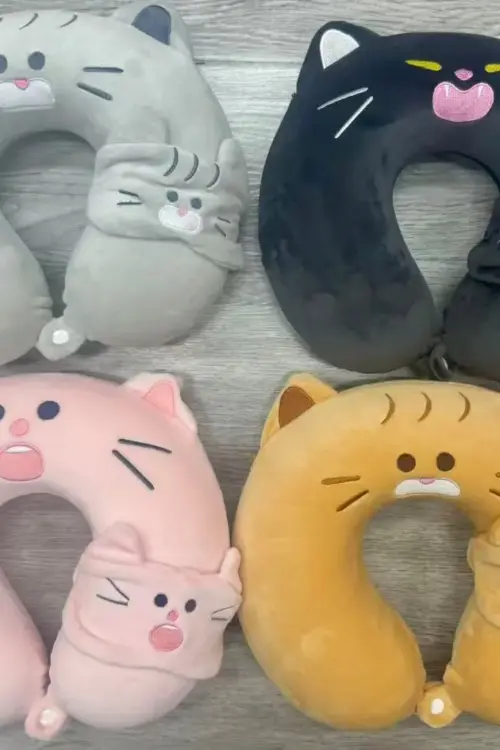 Kids 2-in-1 Travel Neck Pillow with Cat Eye Mask