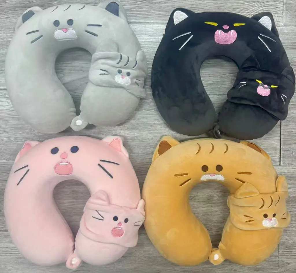 Kids 2-in-1 Travel Neck Pillow with Cat Eye Mask