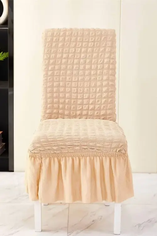 Dining Chair Seat Cover — Stretch Bubble Fabric with Ruffled Skirt