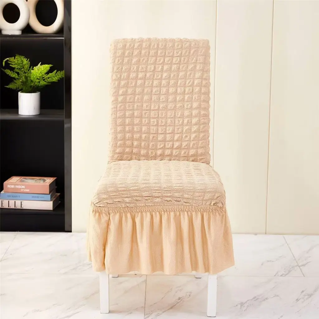 Dining Chair Seat Cover — Stretch Bubble Fabric with Ruffled Skirt