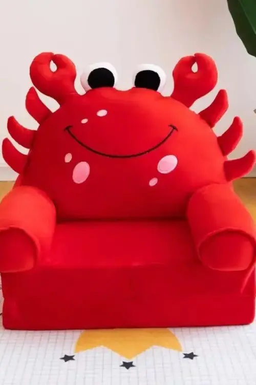 2-in-1 Plush Baby Sofa — Fold-Out Kids Armchair & Lounger