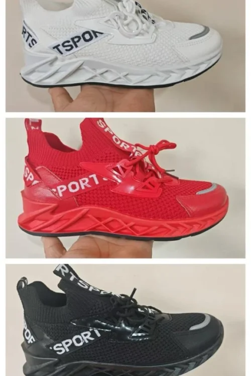 Men’s Sport Mesh Athletic Sneakers — White, Red & Black — Size 39–44