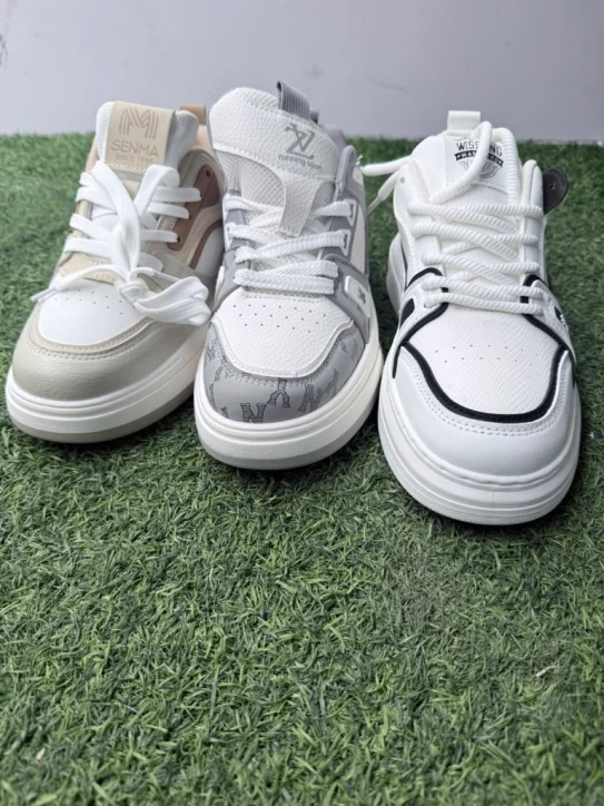 Unisex designer chunky sneakers — white black, beige tan, and grey monogram designs — sizes 39–44 wholesale