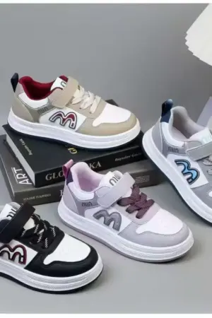 Kids M-Logo Velcro Strap Sneakers Size 26-37
