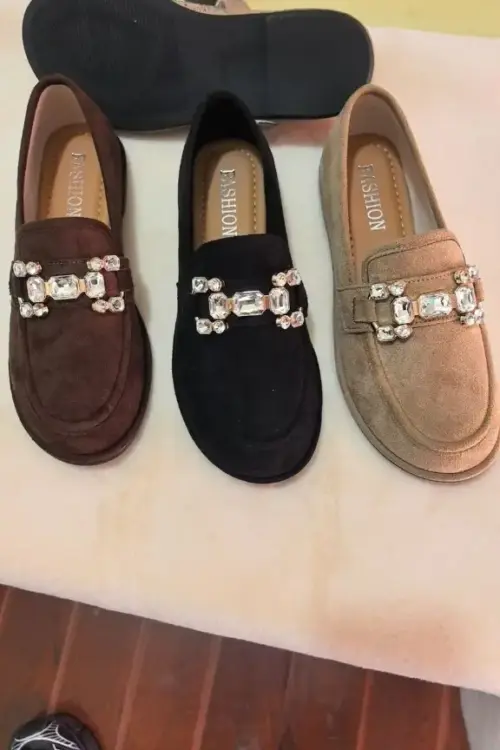 Women’s Crystal-Embellished Platform Loafers – Size 36-41