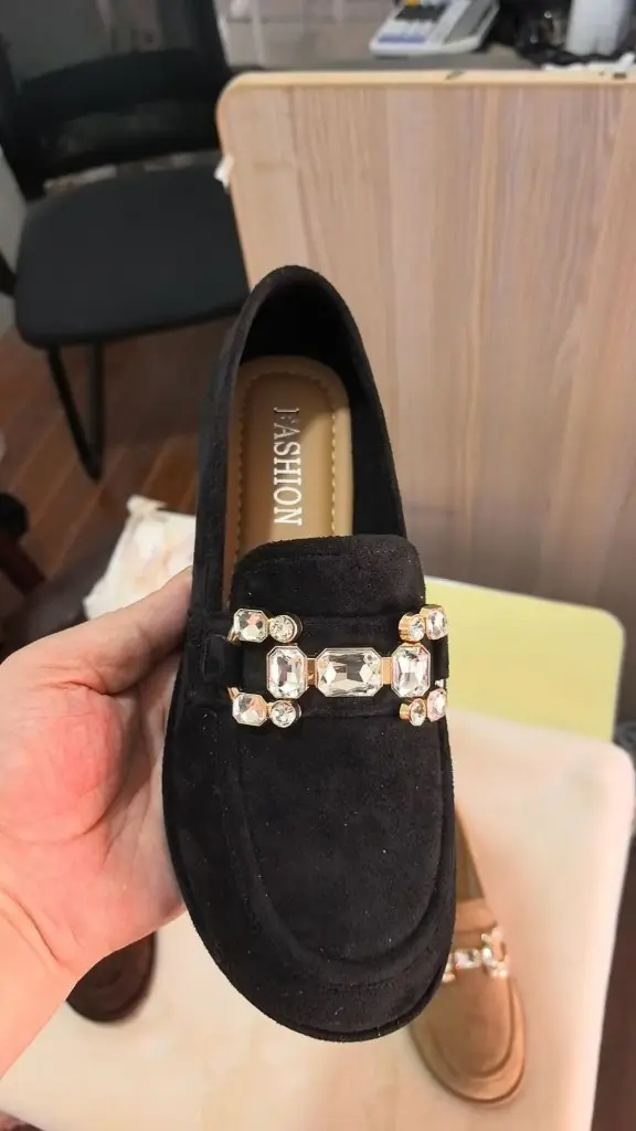 Women's Crystal-Embellished Platform Loafers Size 36-41