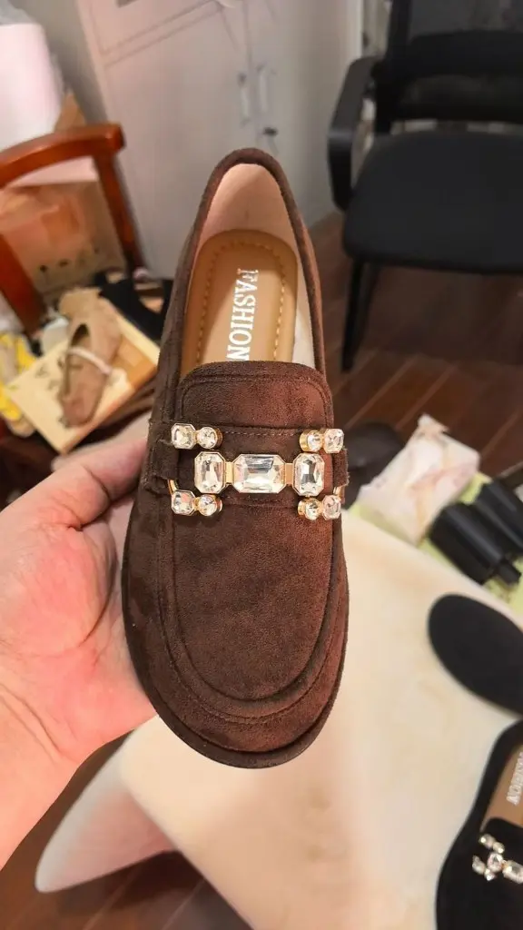 Women's Crystal-Embellished Platform Loafers Size 36-41