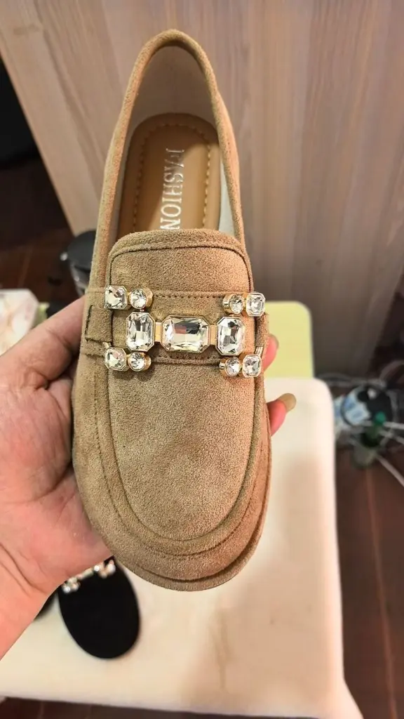 Women's Crystal-Embellished Platform Loafers Size 36-41