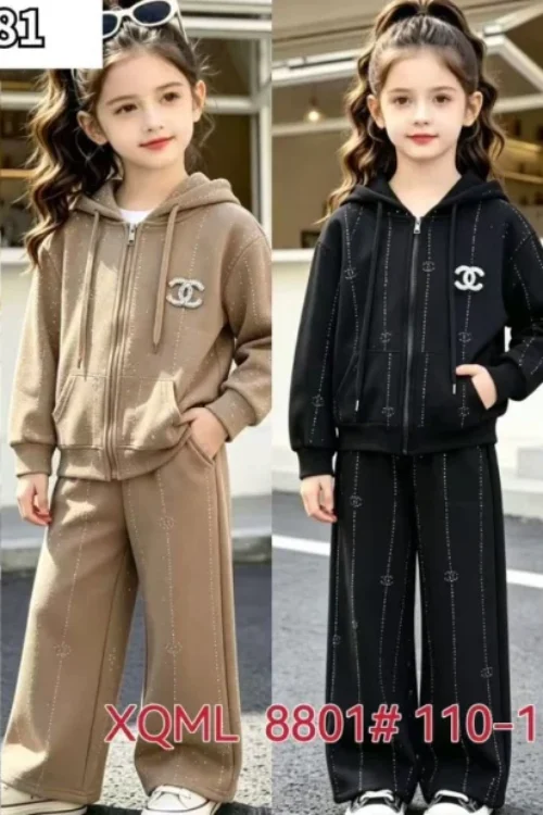 Girls Sparkle Zip Hoodie & Wide-Leg Pants Two-Piece Set