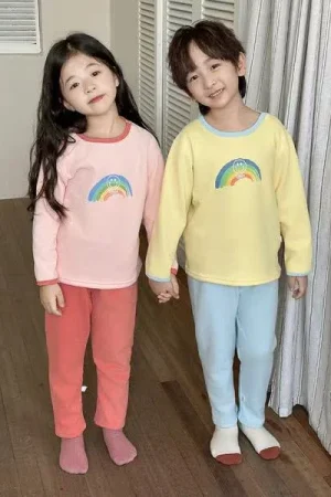 Kids rainbow smiley two-piece lounge / pajama set ages 2–7 — photo 1 wholesale