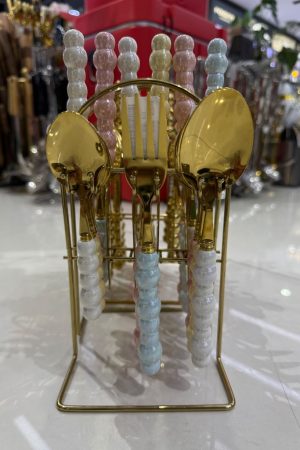 Luxury 24-Piece Gold Cutlery Set — Pearl Beaded Handles