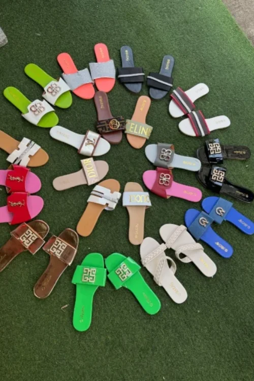 Mixed Designer Flat Slide Sandals — Size 36–41/42