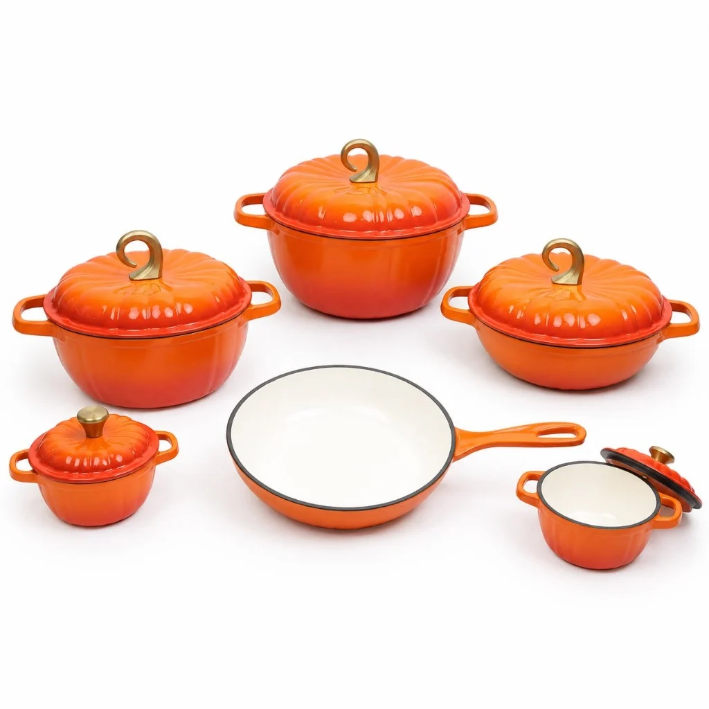 HarvestLuxe Pumpkin Cast Iron 11-Piece Set — Flame Orange