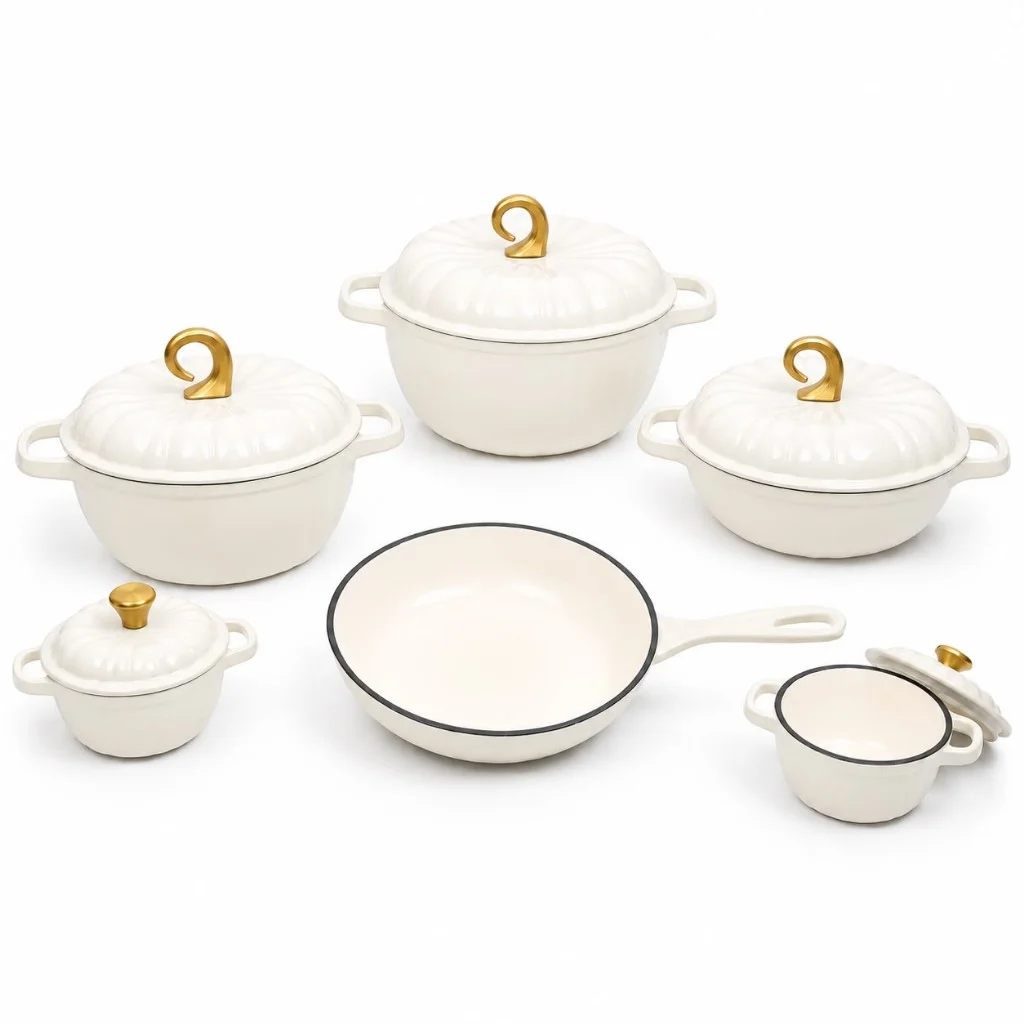 HarvestLuxe Pumpkin Cast Iron 11-Piece Set — Cream White