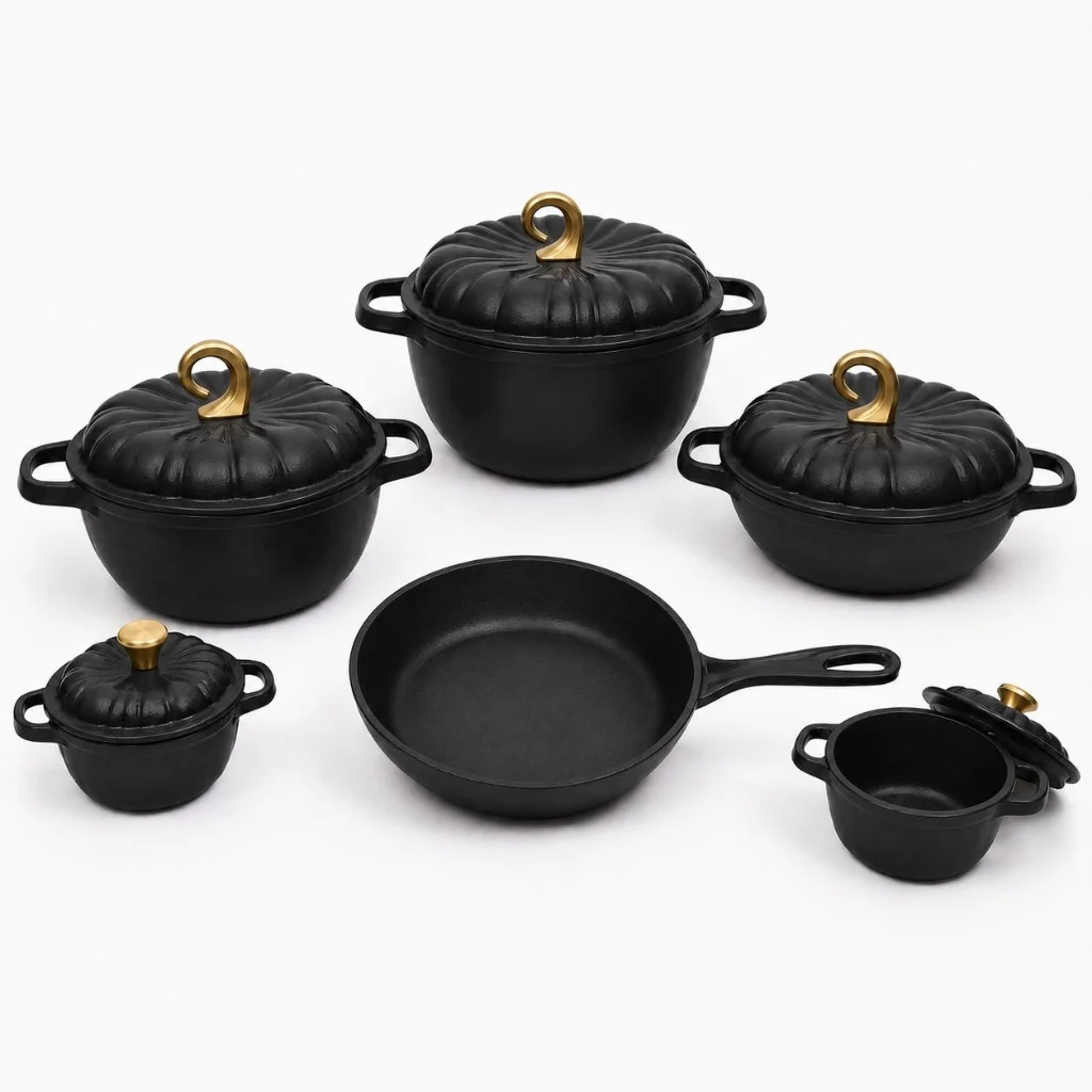 HarvestLuxe Pumpkin Cast Iron 11-Piece Set — Matte Black