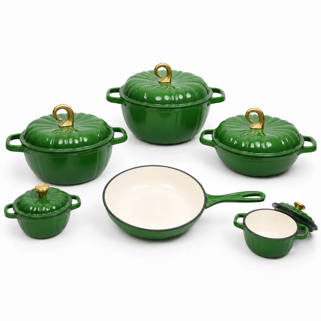 HarvestLuxe Pumpkin Cast Iron 11-Piece Set — Forest Green