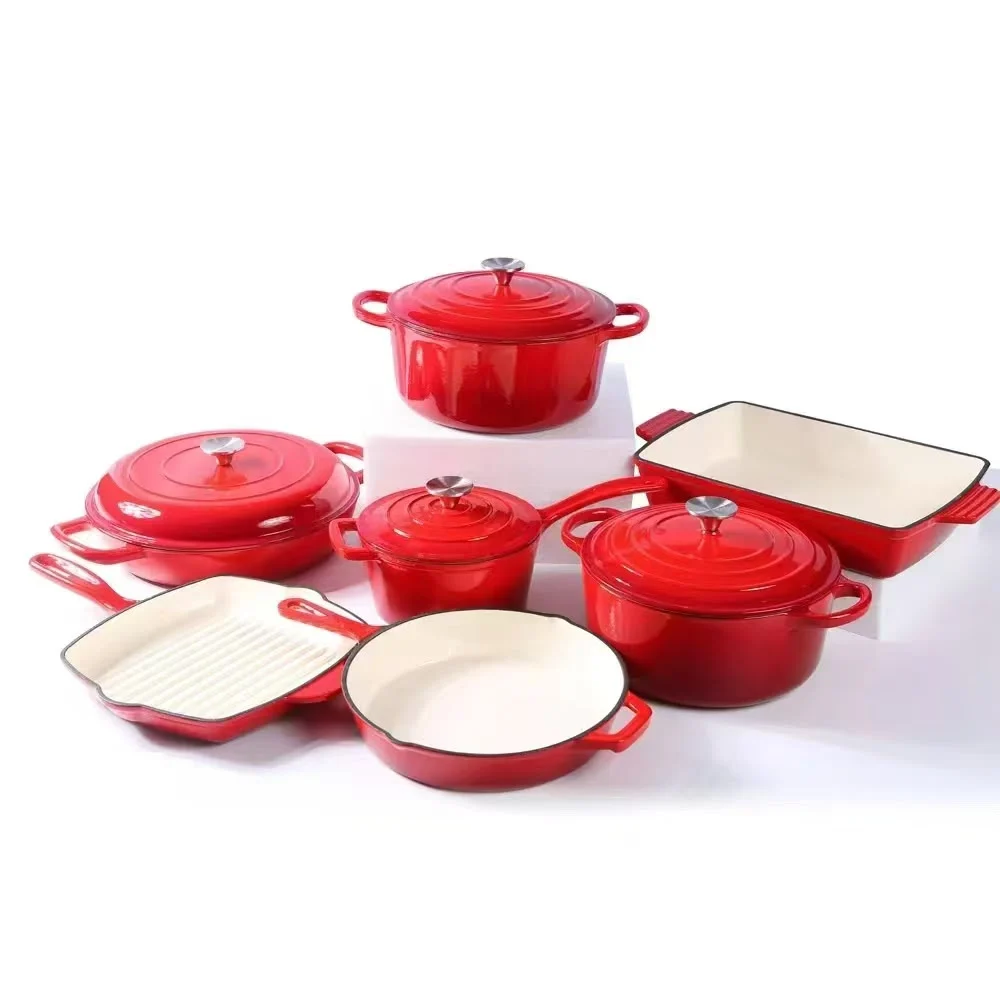HeatLuxe Original Cast Iron 11-Piece Set — Cherry Red