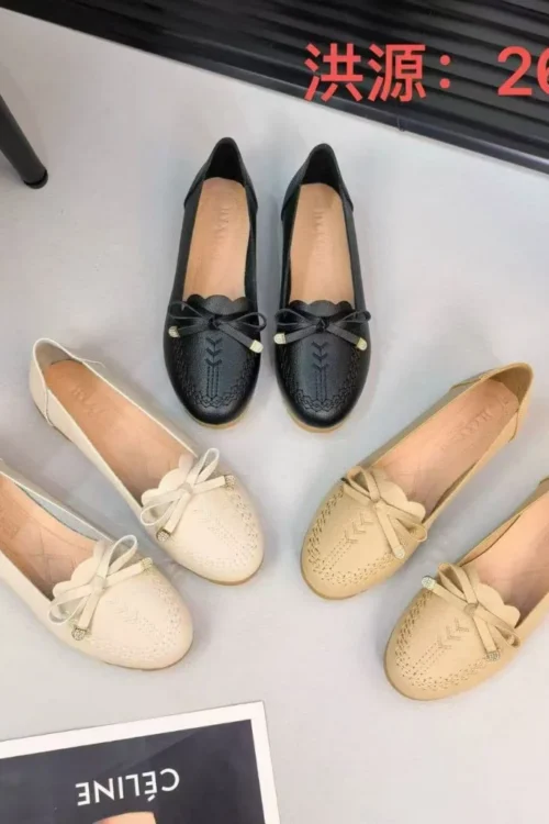Women’s Laser Cut Chevron Bow Flat Loafers 2605