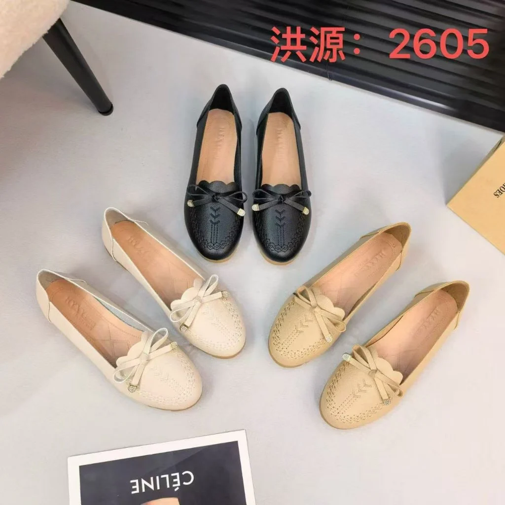 Women’s Laser Cut Chevron Bow Flat Loafers 2605