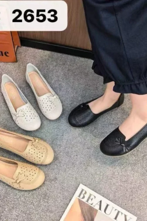 Women’s Laser Cut Floral Bow Flat Loafers 2653