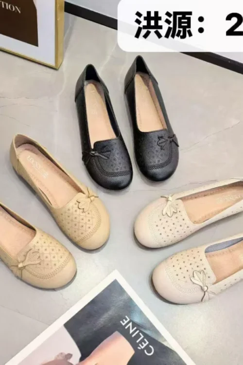 Women’s Laser Cut Grid Bow Flat Loafers 2651
