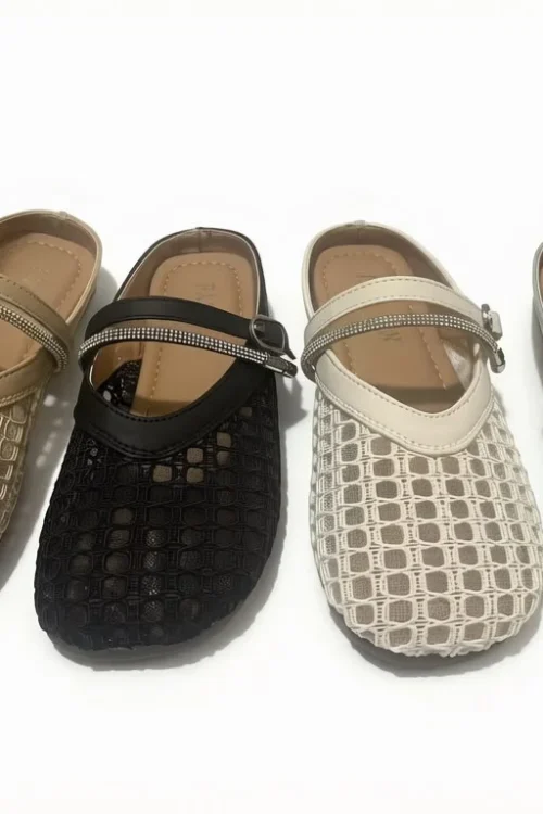 Women’s Mesh Grid Crystal Flat Mules