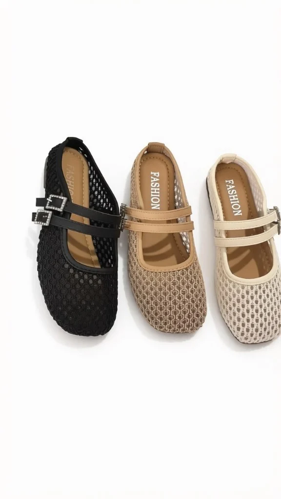 Women's Mesh Grid Crystal Flat Mules