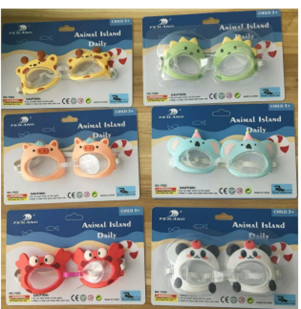 Kids animal swim goggles Age 3+ F025 mixed 6 designs giraffe dinosaur pig koala crab panda wholesale